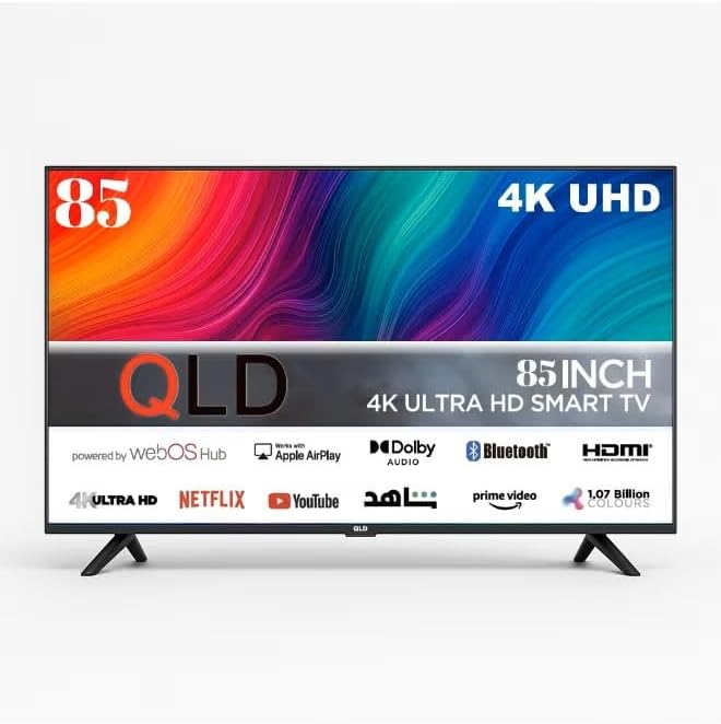  تلفزيون كيو ال دي ذكي بدون اطار 85 بوصة، شاشة 4K UHD DLED ونظام تشغيل ويب او اس، اسود، QLDT-85S4KW1 