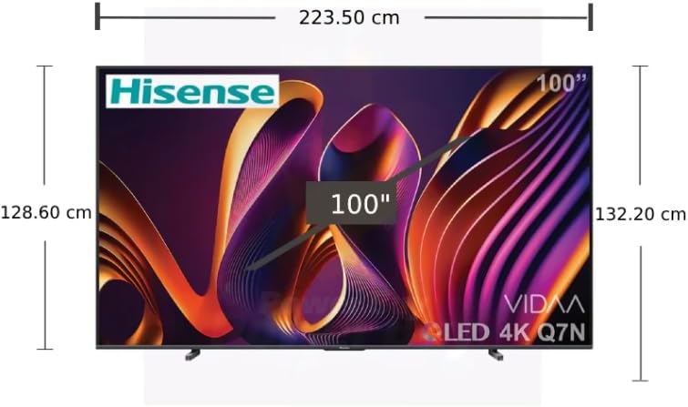  شاشة تلفزيون هايسنس الذكية 100E72N، بحجم 100 بوصة، دقة 4K، تقنية QLED، معدل تحديث 120 هرتز، 4 منافذ HDMI، و2 منفذ USB 