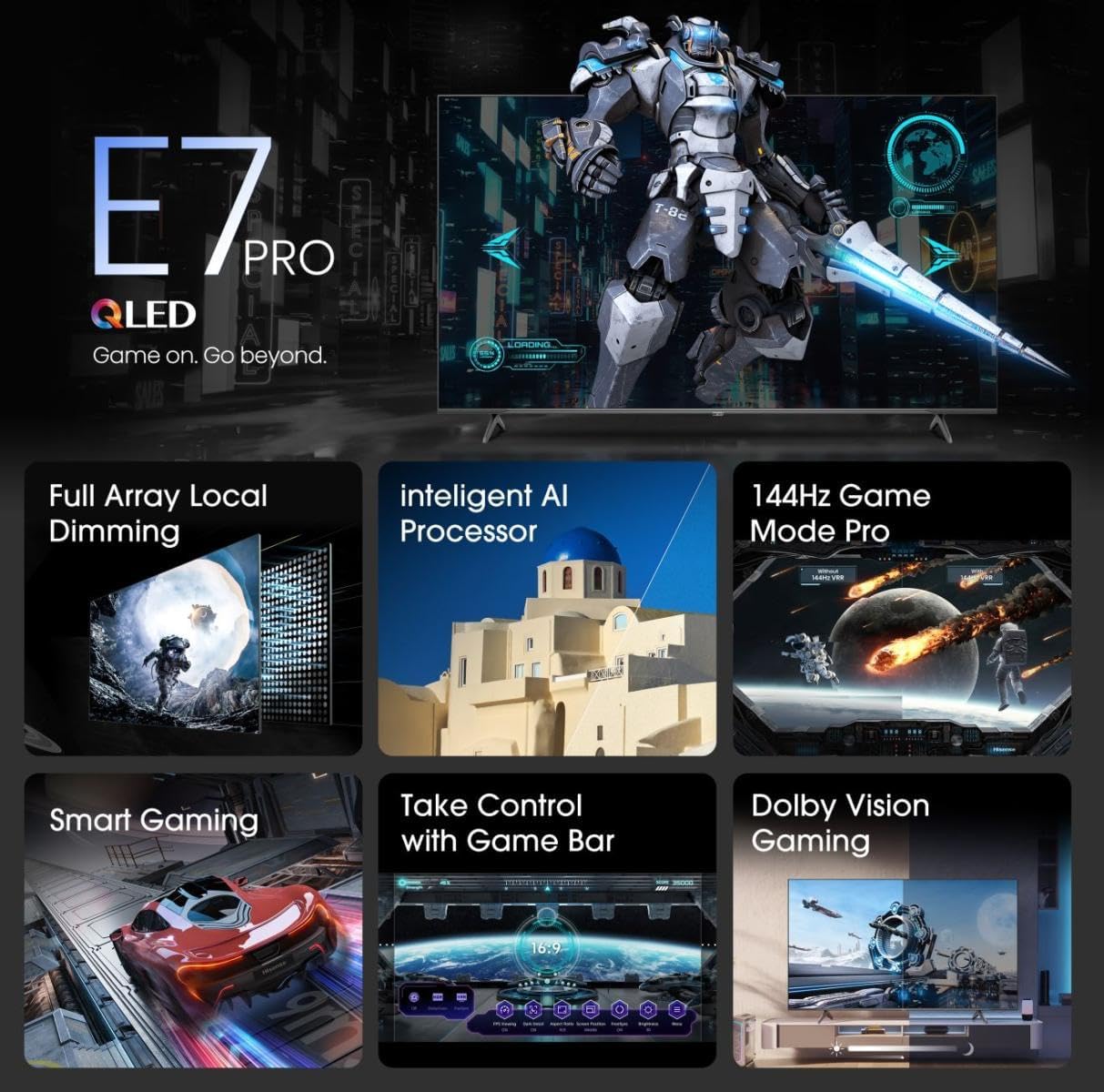  هايسينس تلفزيون ذكي 85 بوصة، QLED، 4K Ultra HD، دولبي اتموس، نظام تشغيل فيدا سمارت، 144 هرتز، وضع اللعب، صورة الذكاء الاصطناعي 85Q72Q، اسود 