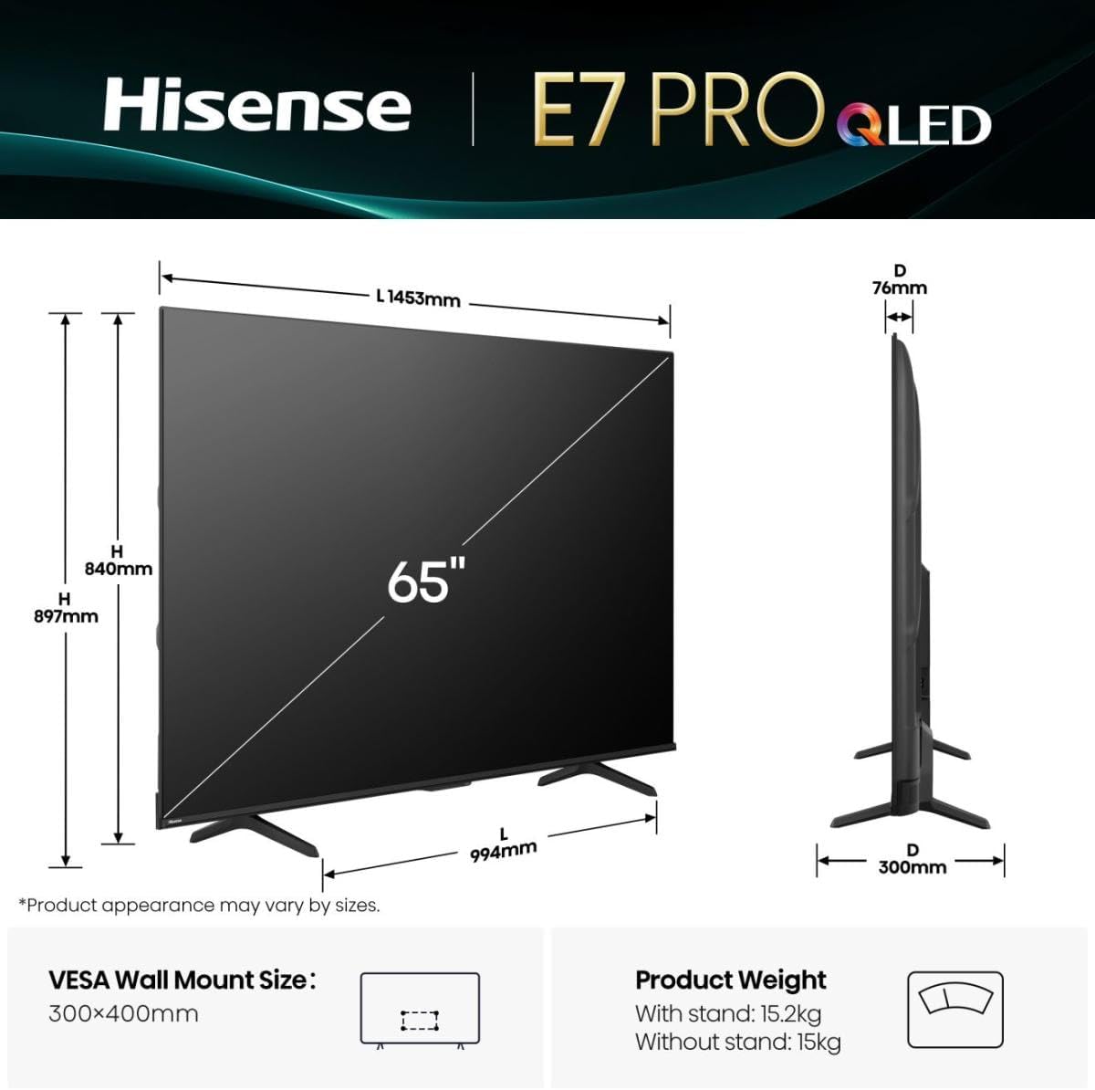 تلفزيون ذكي 65 بوصة QLED بدقة 4K الترا HD بصوت دولبي اتموس ونظام تشغيل فيدا الذكي ومعدل تحديث 144 هرتز ووضع الألعاب وتقنية الصور بالذكاء الاصطناعي من هايسنس 
