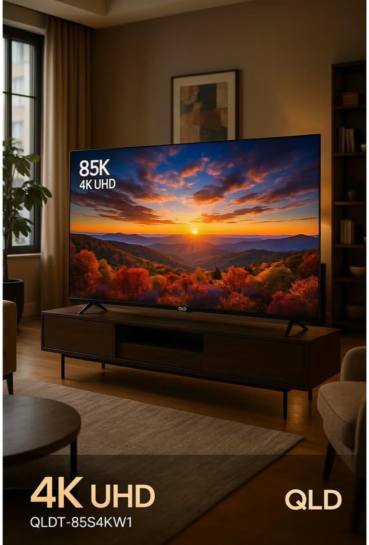  تلفزيون كيو ال دي ذكي بدون اطار 85 بوصة، شاشة 4K UHD DLED ونظام تشغيل ويب او اس، اسود، QLDT-85S4KW1 