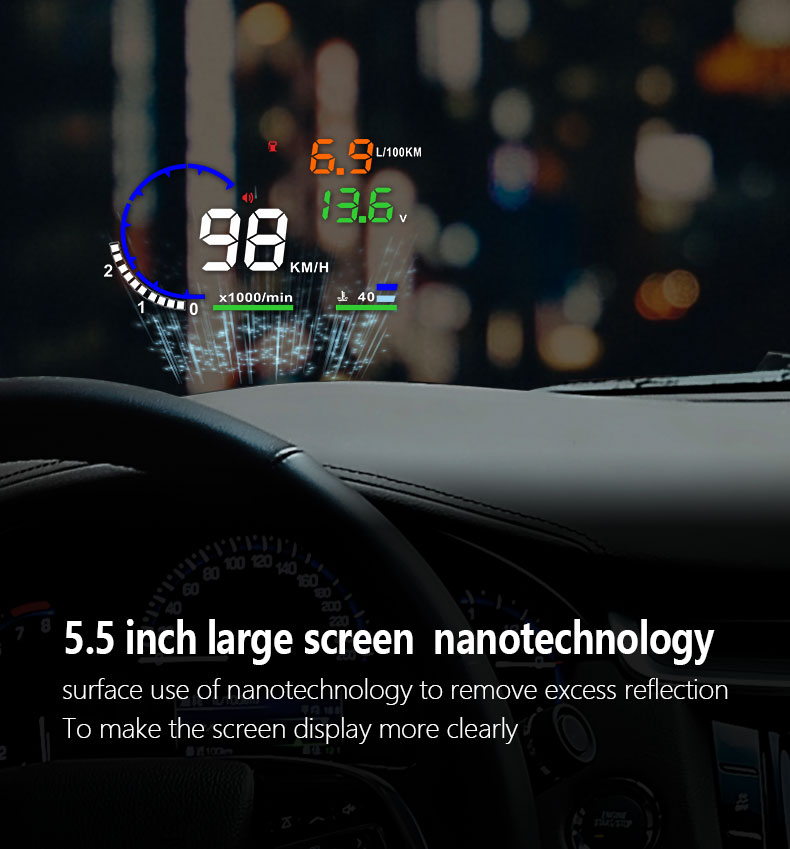  Arestech 5.5 inches A8 OBD2 Windshield HUD Head Up Display with  Display RPM MPH Speeding Warning Fuel Consumption Temperature : Electronics