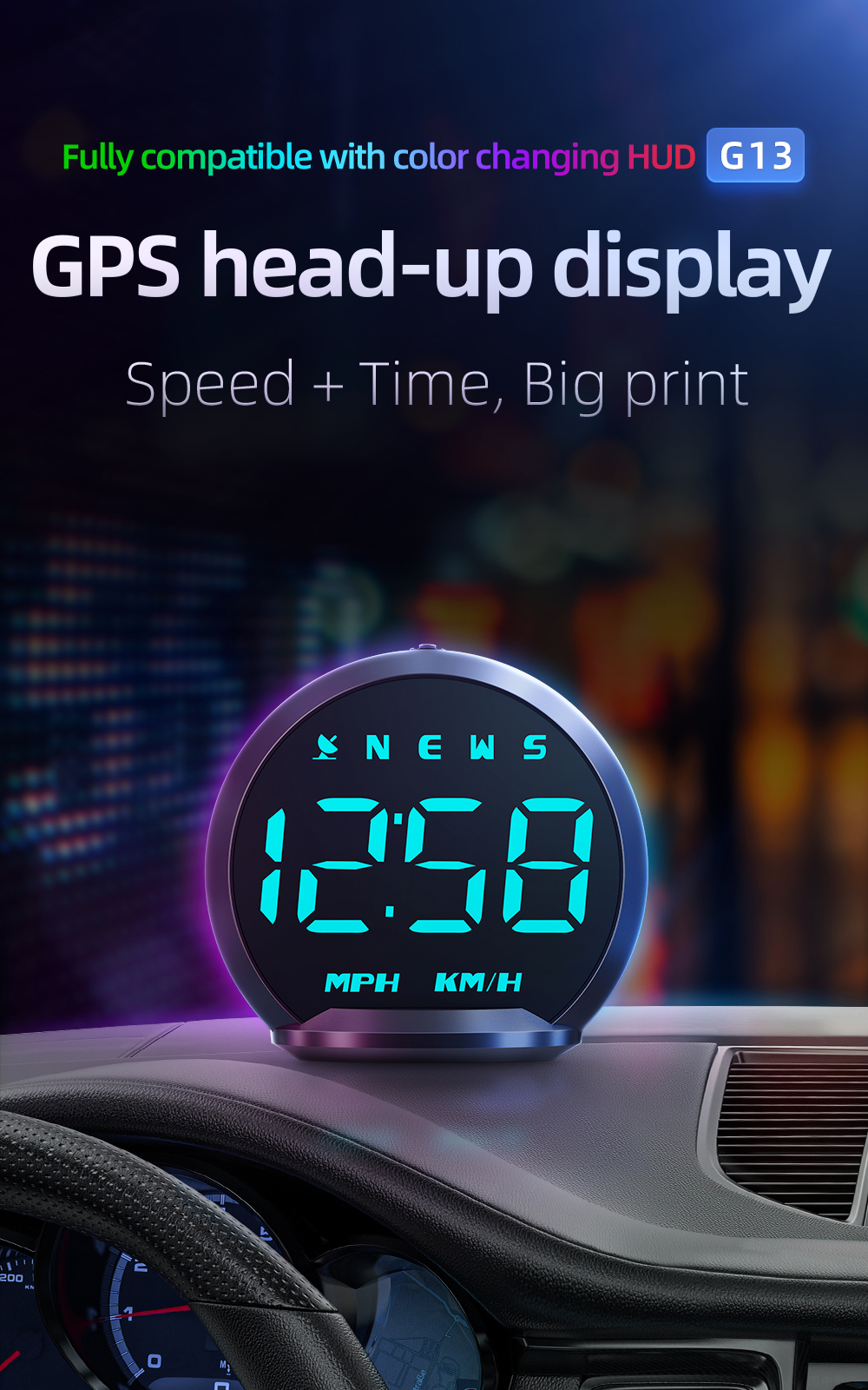 Heads Up Display for Cars G13, GPS Speedometer for Car, Universal Digital  Speedometer HUD Display for All Vehicles, Plug and Play