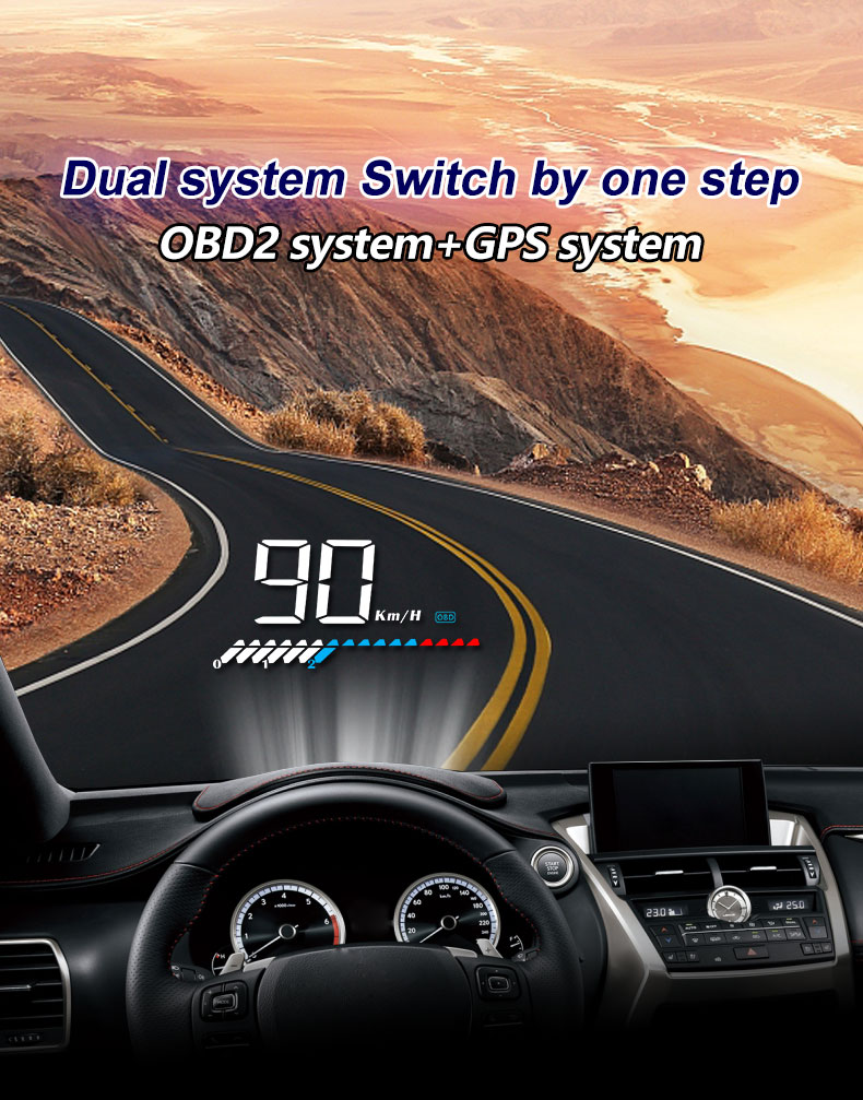 Head Up Display (HUD) Car Speedometer OBD2 GPS Dual System Projector