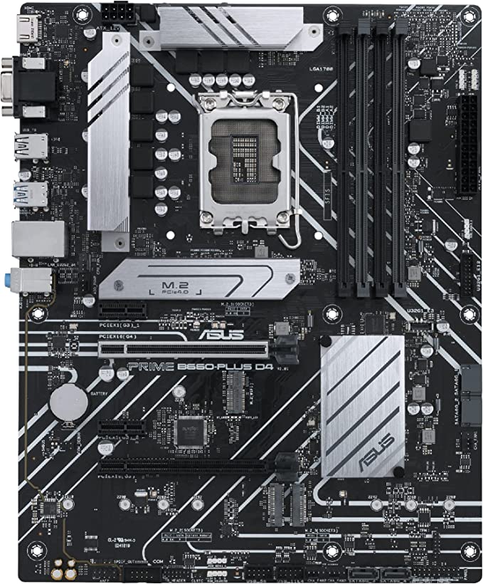 MB ASUS Gaming B660-PLUS D4 ATX with 8 power stages, three M.2 slots, Realtek 2.5Gb Ethernet, DisplayPort, HDMI®, D-Sub, rear USB 3.2 Gen 2x2 Type-C®, front USB 3.2 Gen 1 Type-C®, Aura Sync