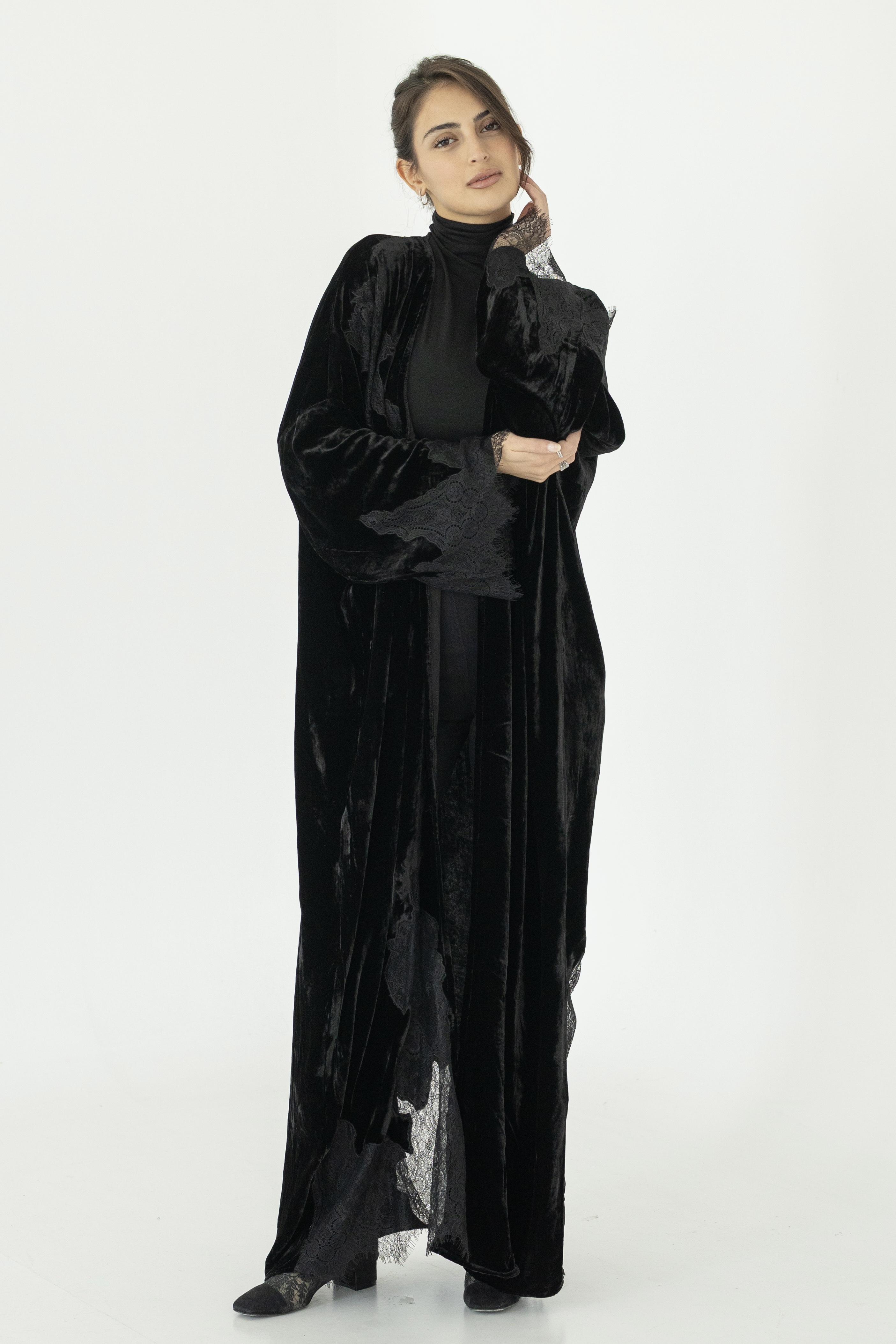 Black Velvet Lace Abaya