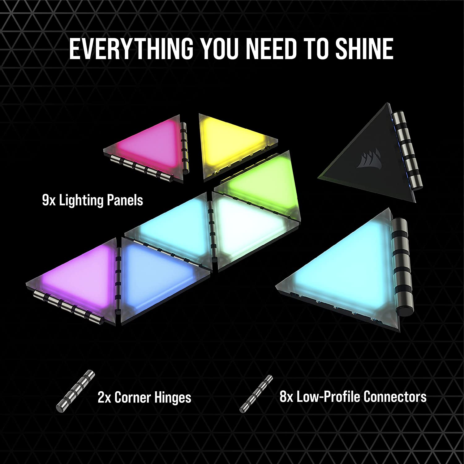 إضاءة ليد مثلثات iCUE LC100 Case Accent Lighting Panels — Mini Triangle — 9x Tile Starter Kit
