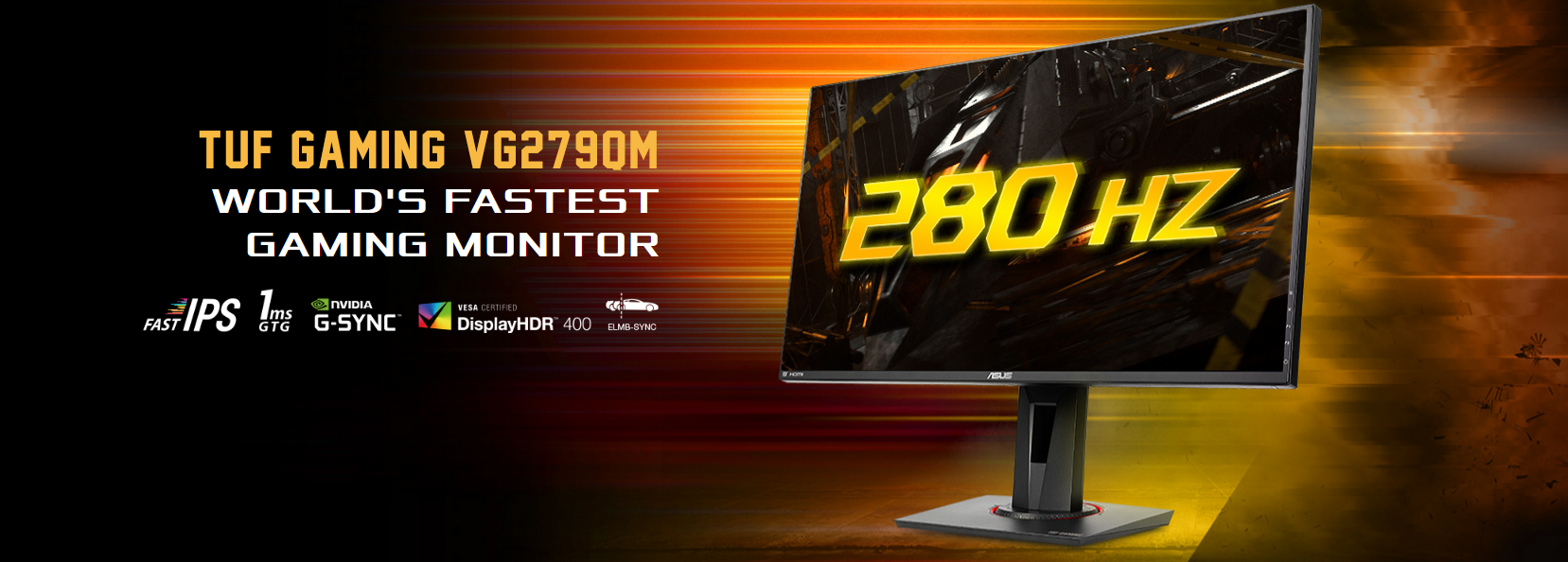 شاشة ASUS TUF Gaming VG279QM HDR Gaming Monitor (27") FullHD (1920 x 1080), Fast IPS, Overclockable 280Hz 1ms G-SYNC Compatible,  