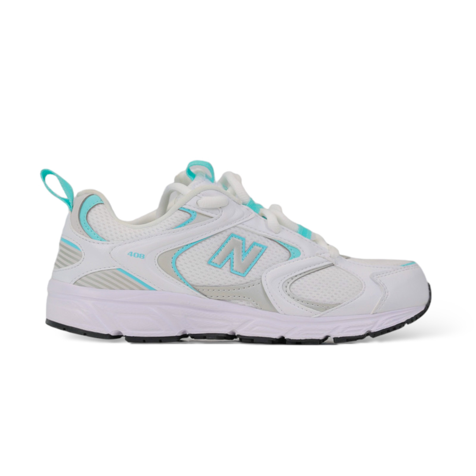  New Balance 408 trainers in white and light blue