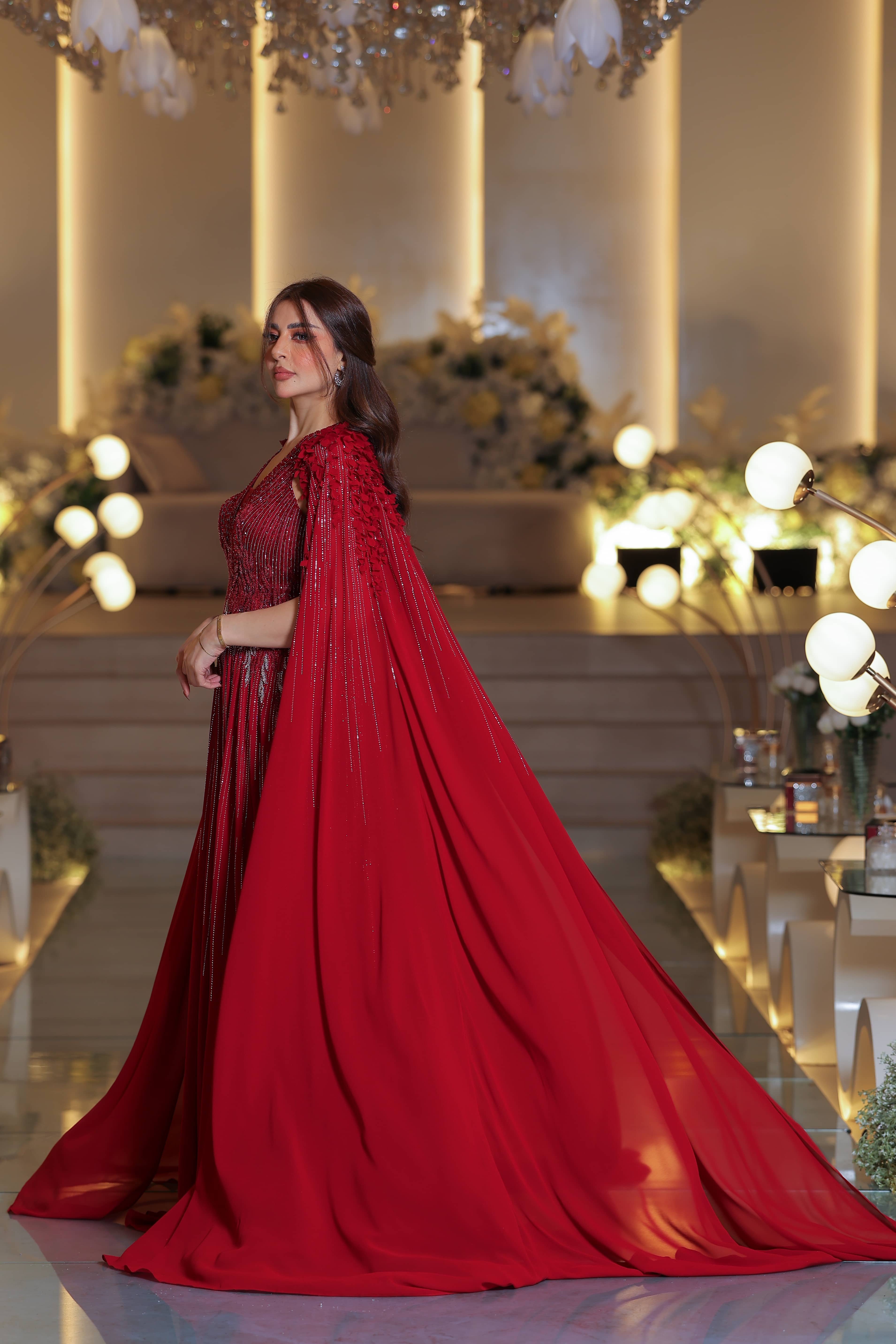  فستان سهرة احمر راقي 1733 