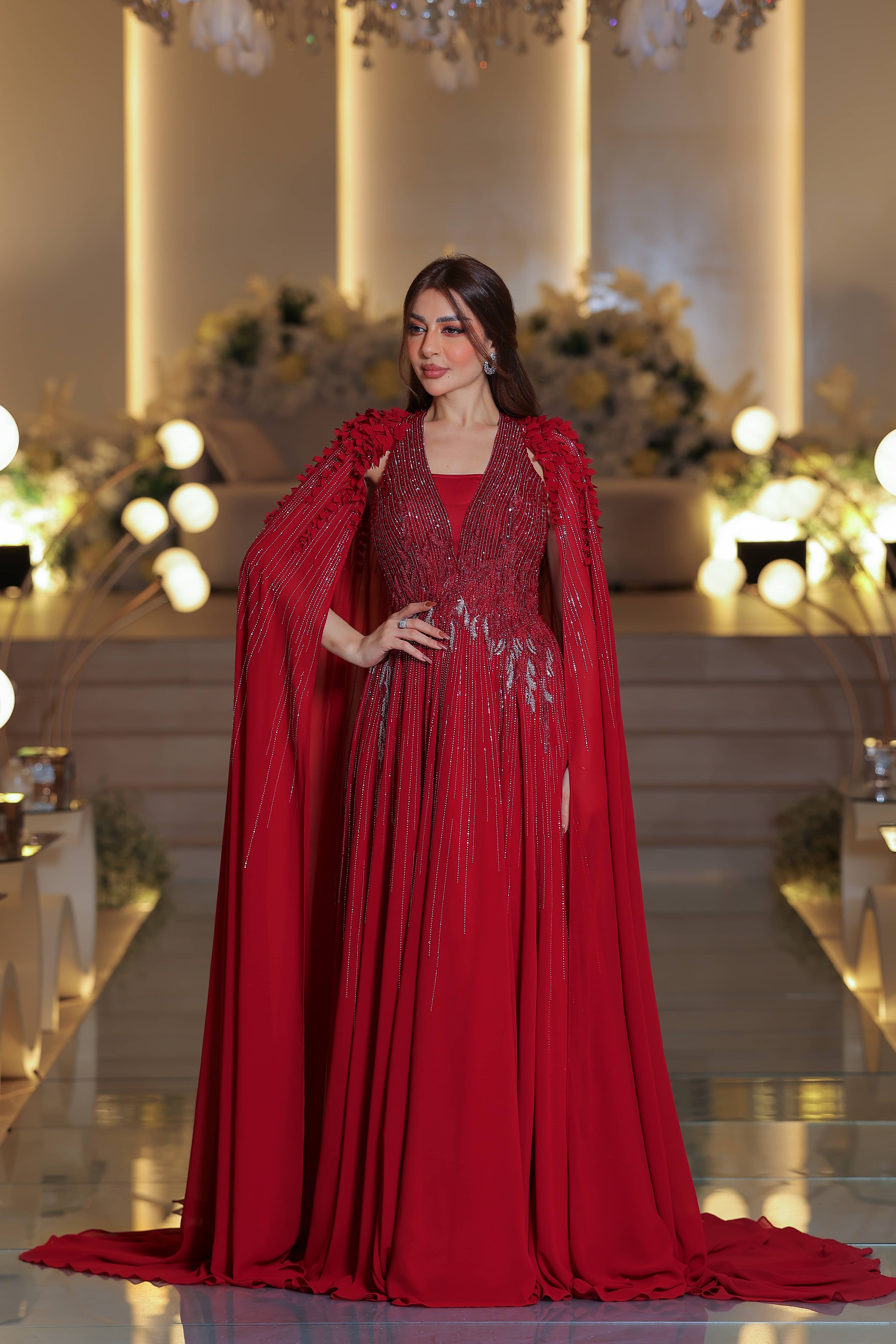  فستان سهرة احمر راقي 1733 
