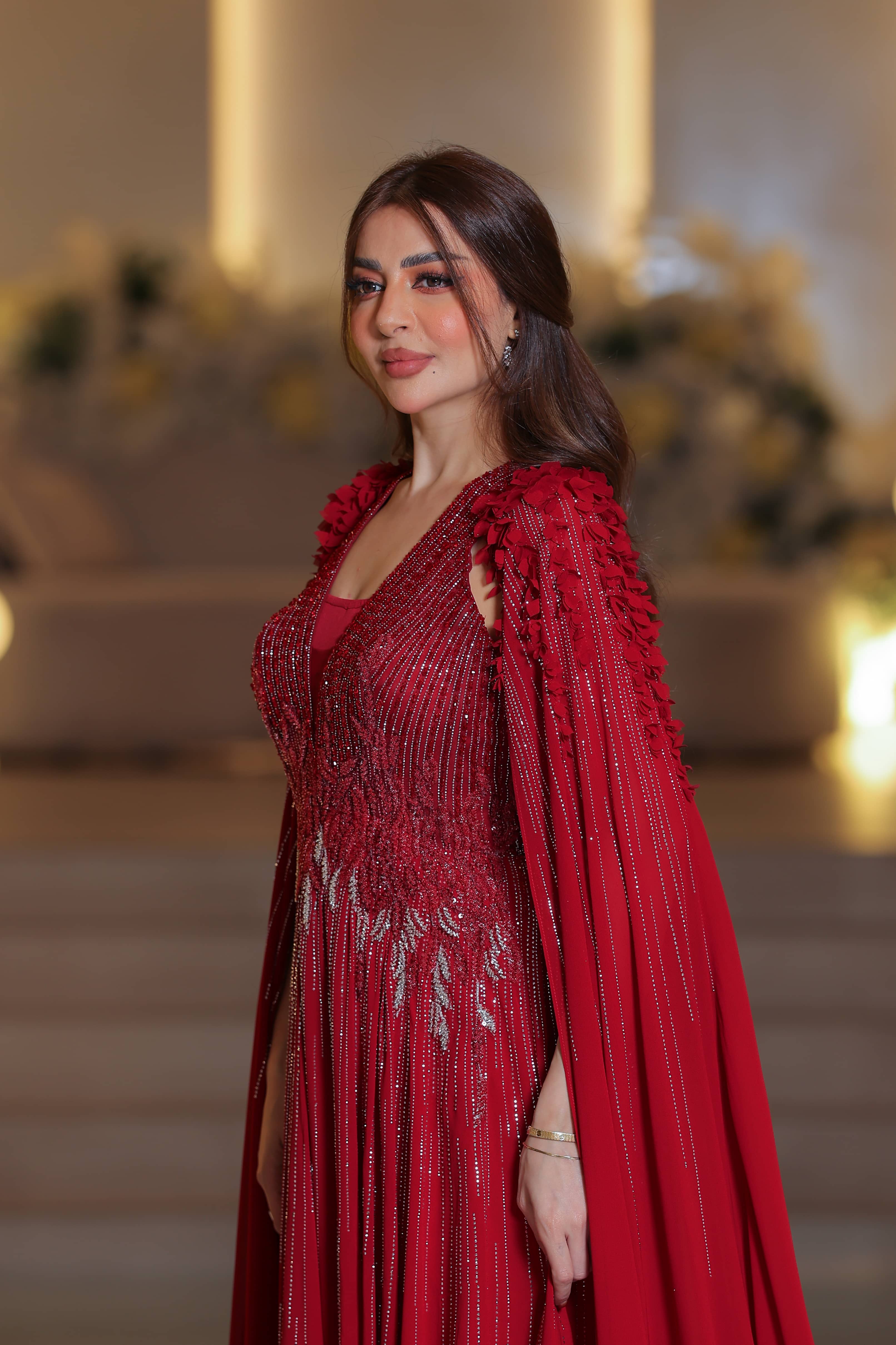 فستان سهرة احمر راقي 1733 