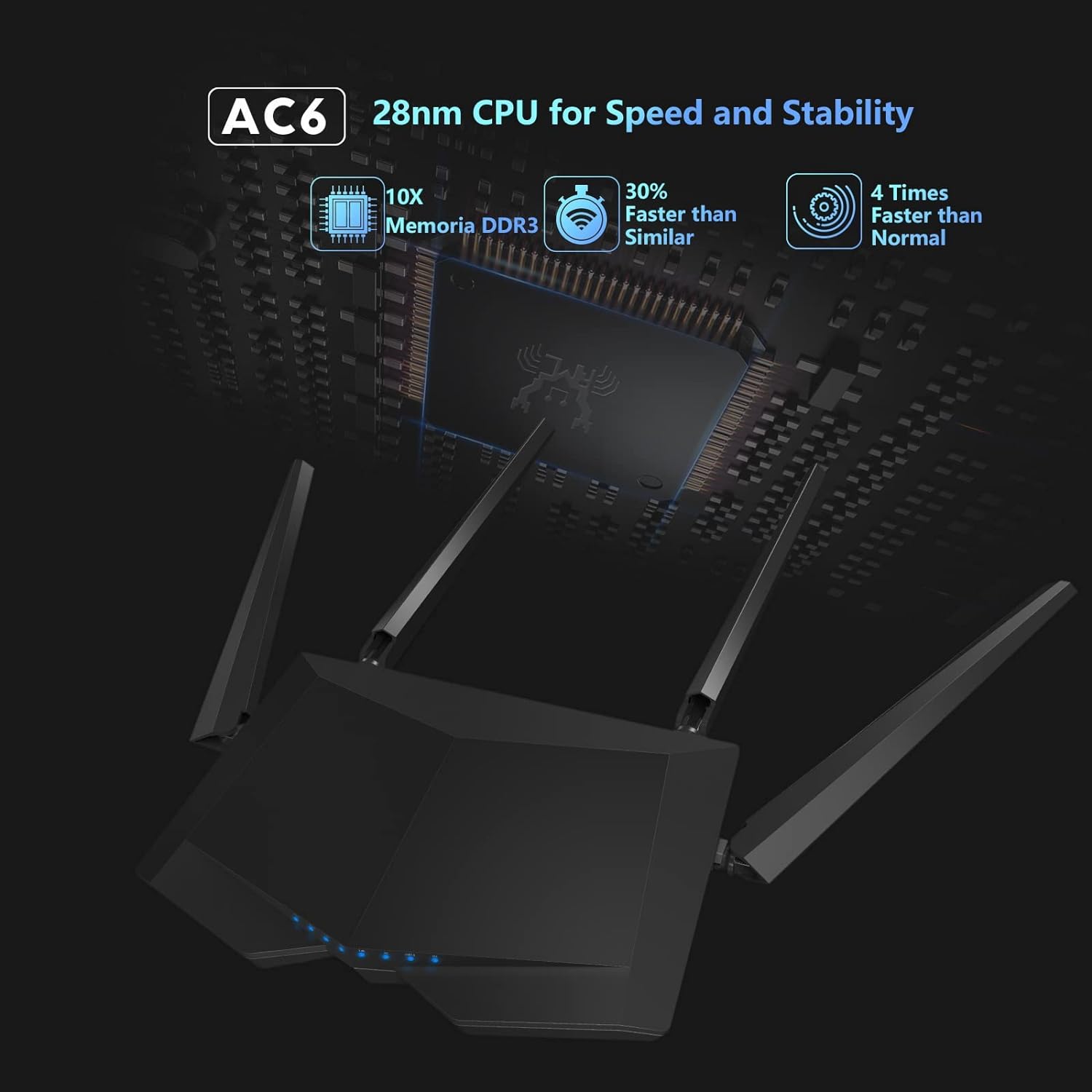 راوتر تندا AC6 AC1200 الذكي ثنائي النطاق ميجابت واي فاي-اسود