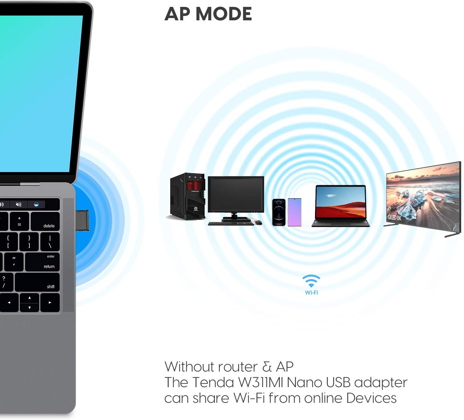 تيندا W311MI محول USB لاسلكي N150 نانو - أسود