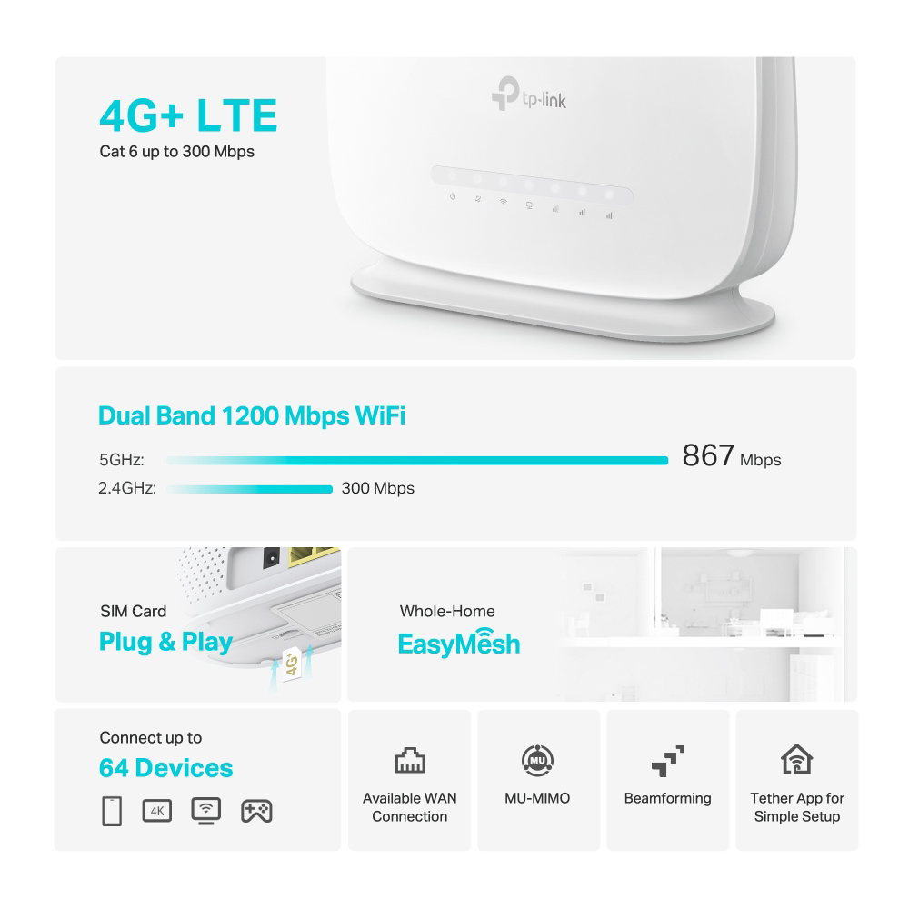 أفضل راوتر يدعم شريحة sim تي بي لينك آرتشر MR505 4G+ LTE 