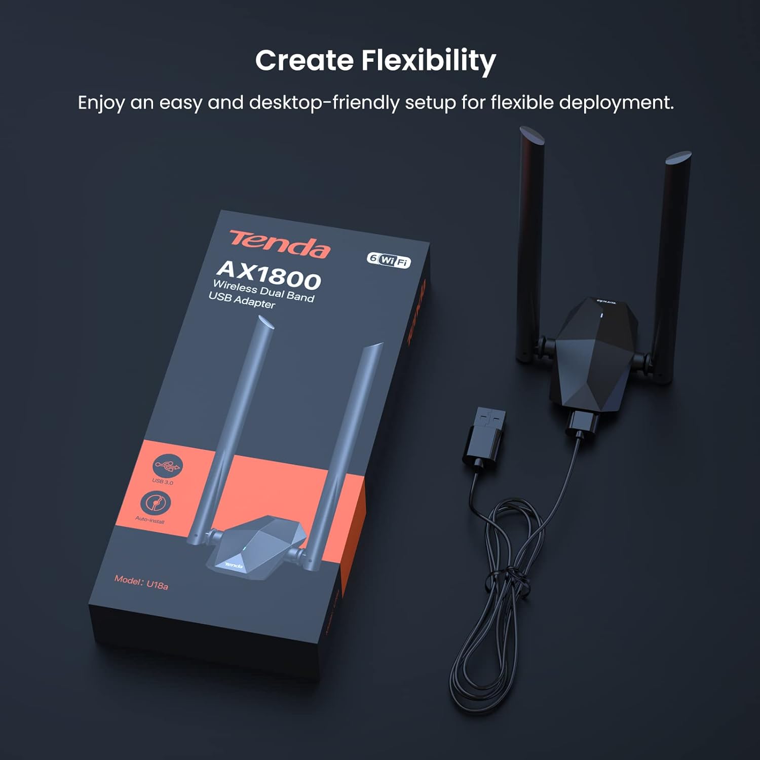 محول U18a AX1800 من تندا ثنائي النطاق للإشارة القوية واي فاي 6 USB