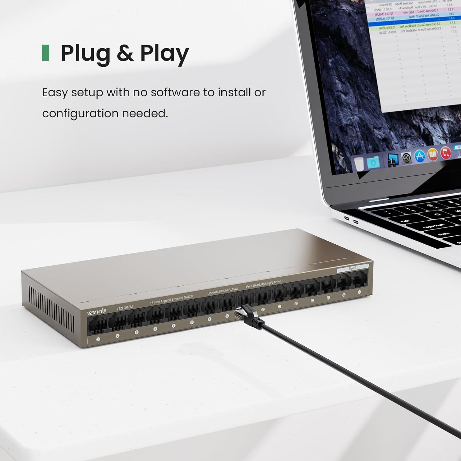 محول إيثرنت جيجابت 16 منفذ من تيندا - موديل TEG1016M