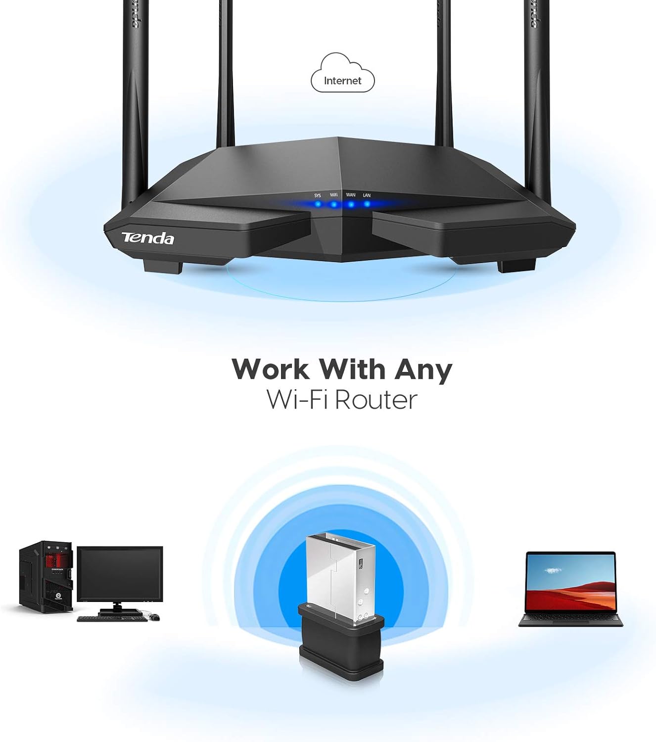 تيندا W311MI محول USB لاسلكي N150 نانو - أسود