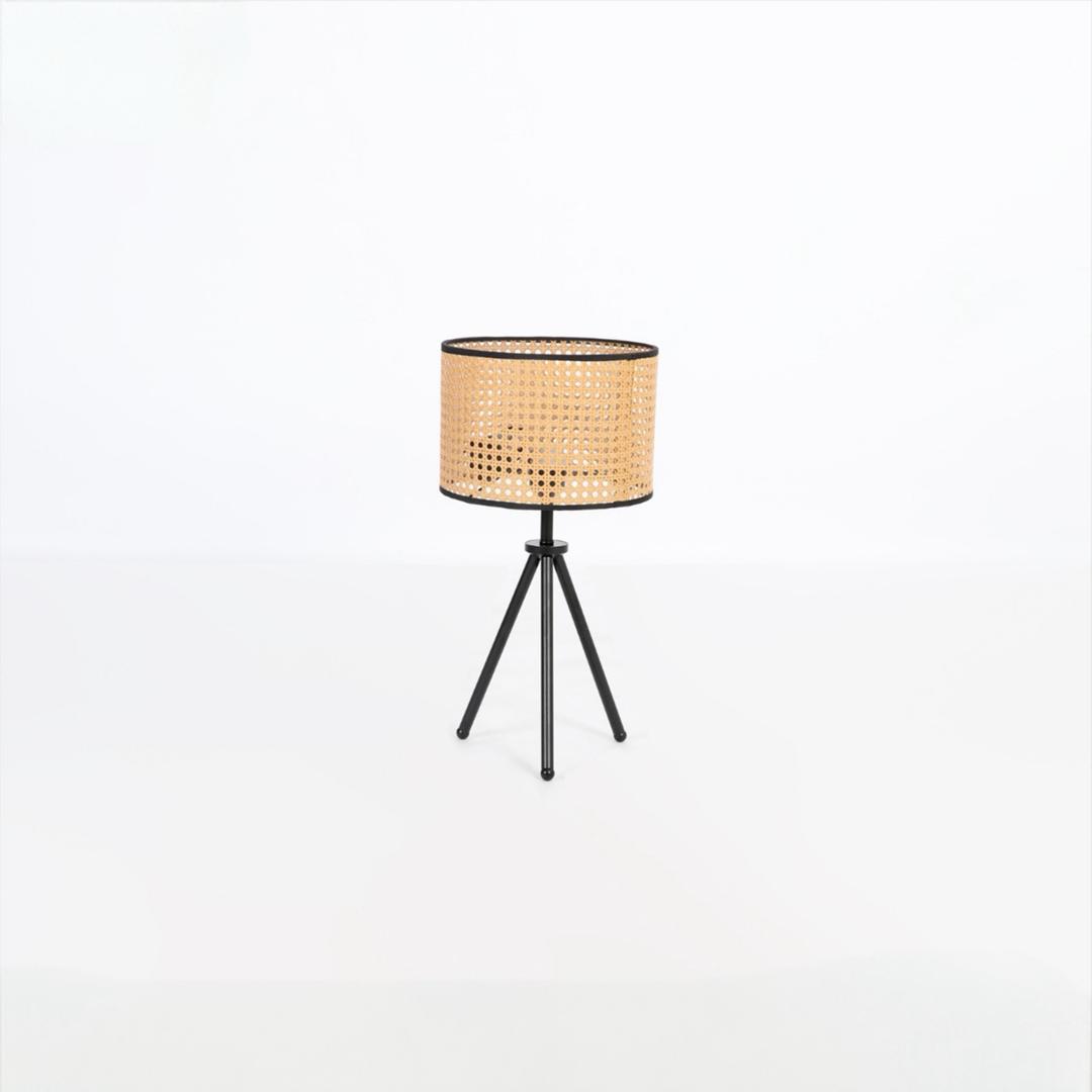  Modern Black Table Lamp with Rattan Detail 