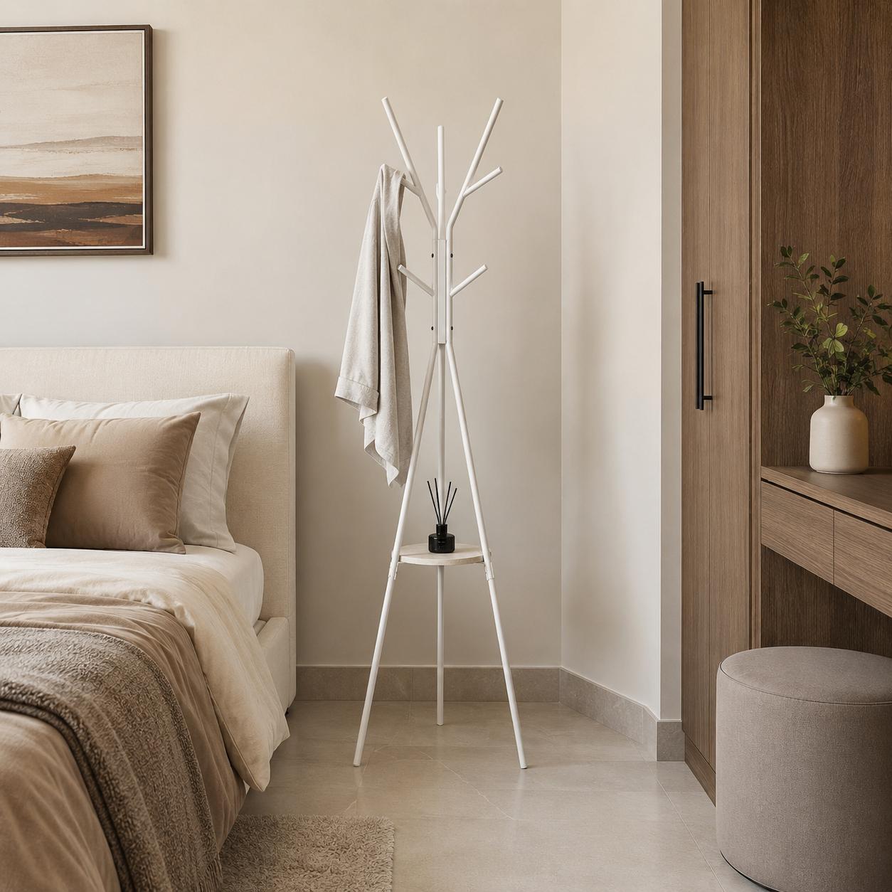  Modern white coat rack in bedroom 