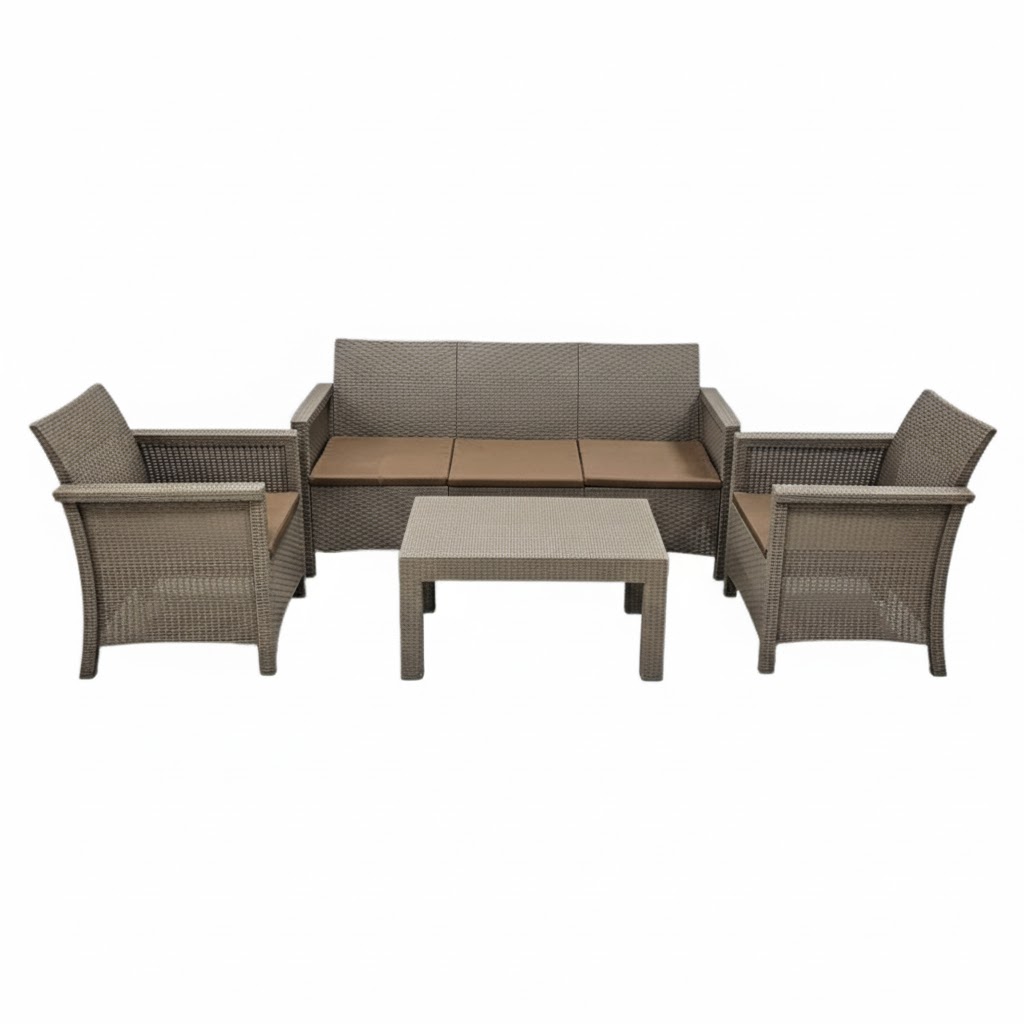  Gray synthetic rattan garden set with brown soft cushions 