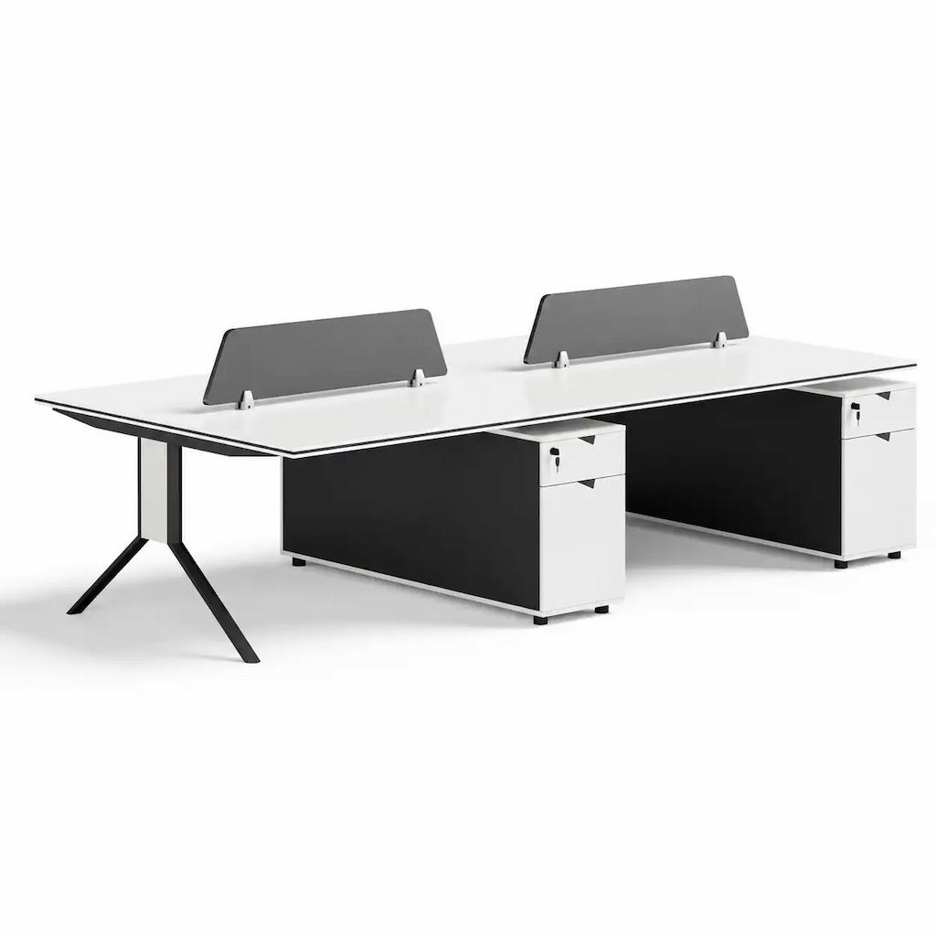  Arista white and gray four-person workstation with storage 