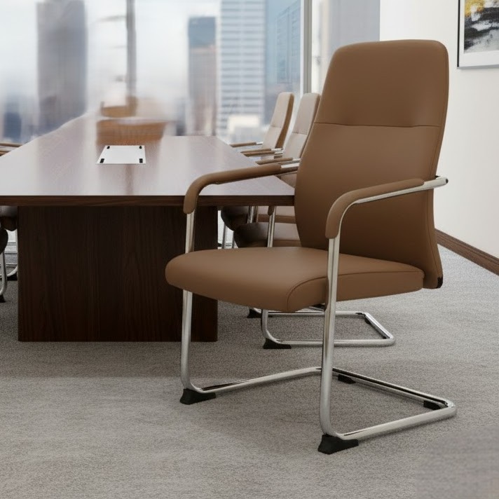  Brown fixed office chair styled in a modern meeting room 