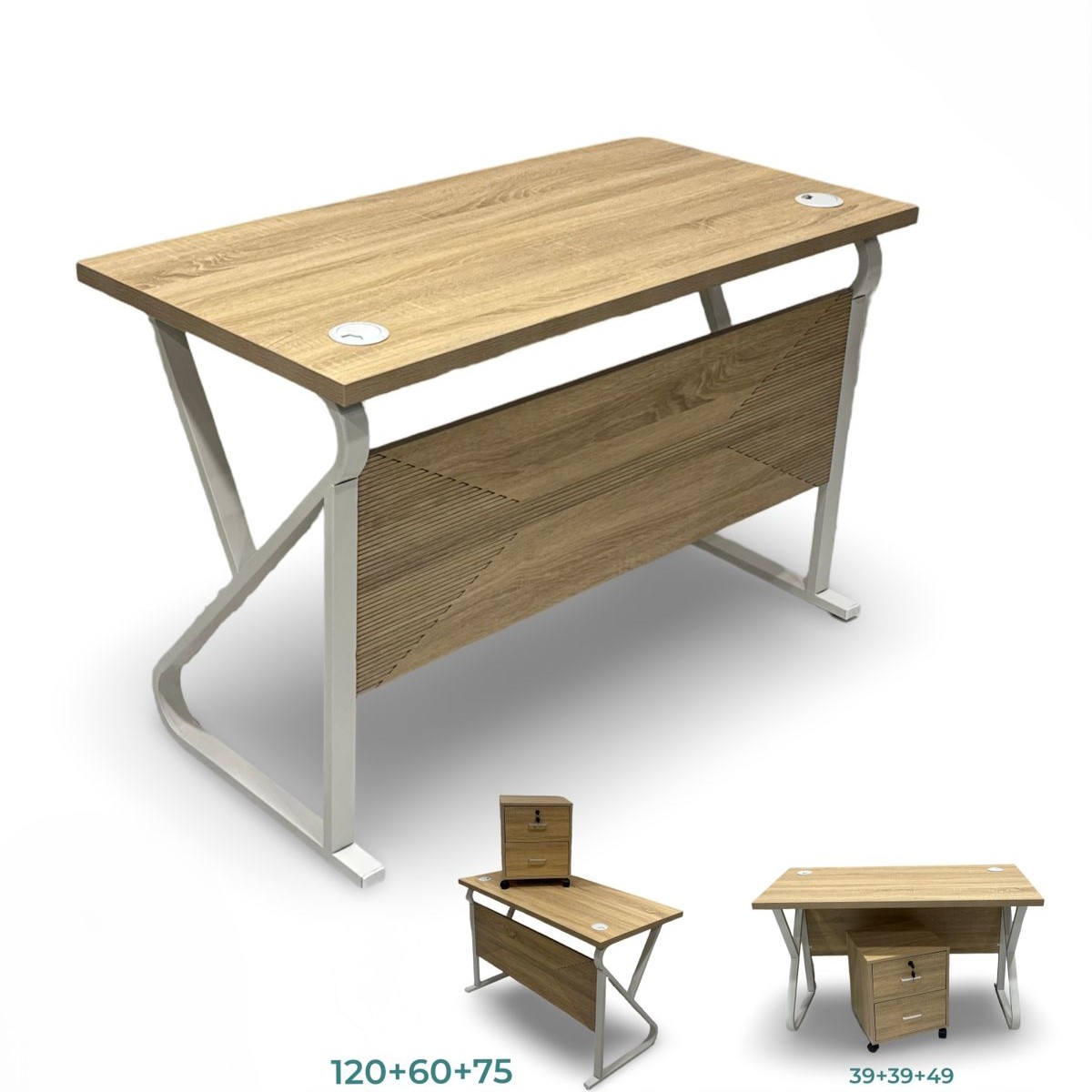  Modern wooden office desk with elegant metal frame combining practicality and style 