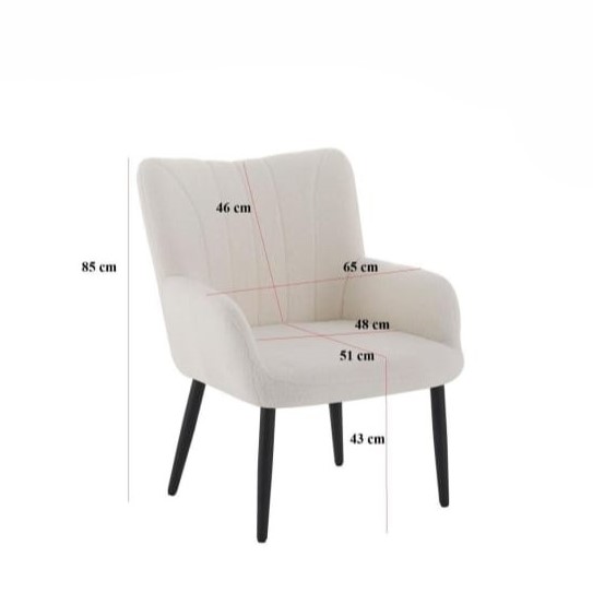  White bouclé chair with comfy design and sturdy black legs 