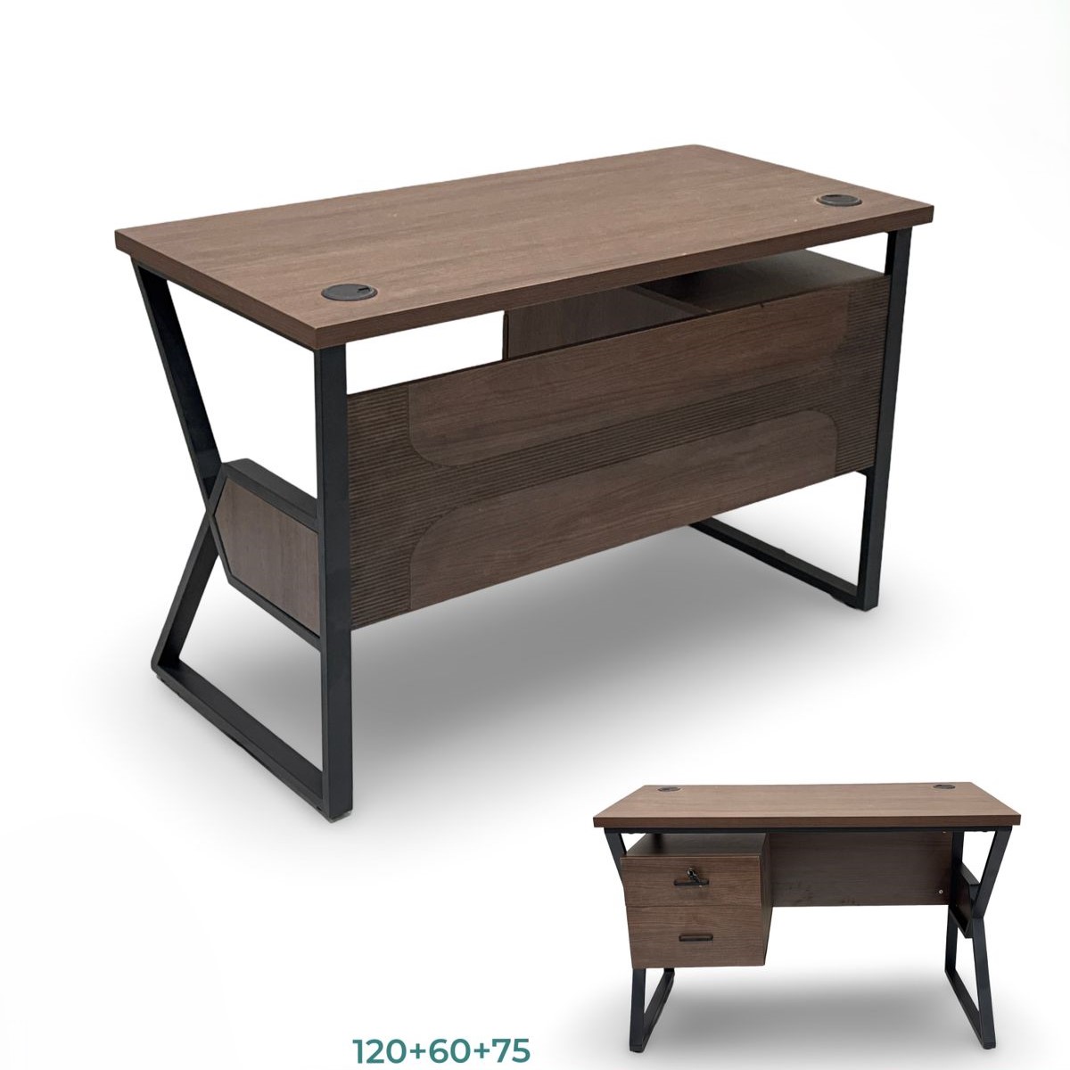  Dark brown office desk with black metal frame showcasing luxury and professionalism 