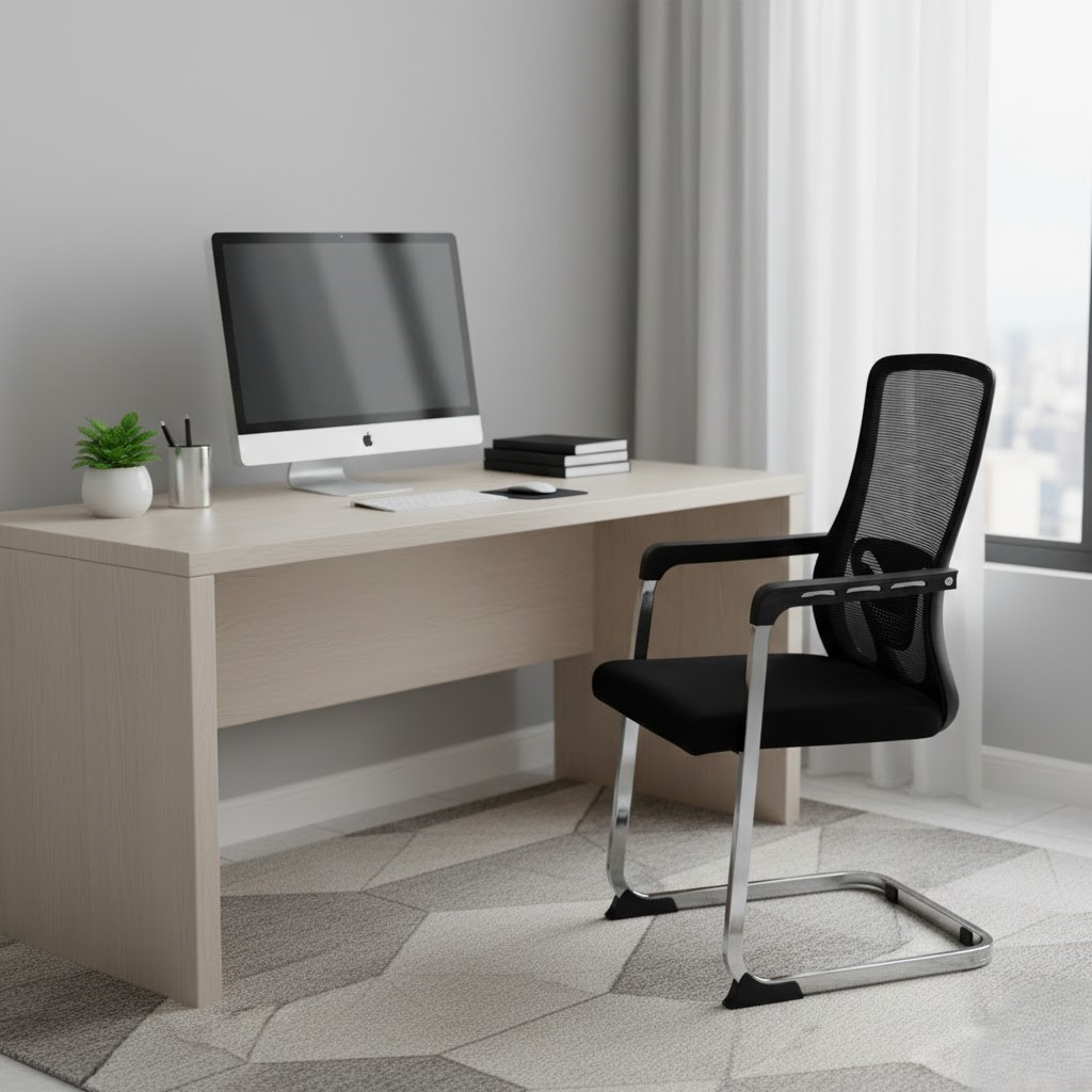  Fixed mesh office chair in modern workspace 