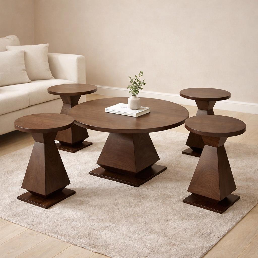  Round wooden table set dark brown color 