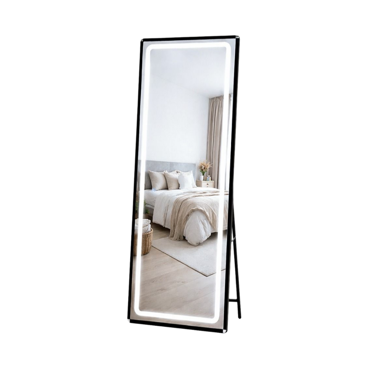  Modern LED standing mirror with black frame 