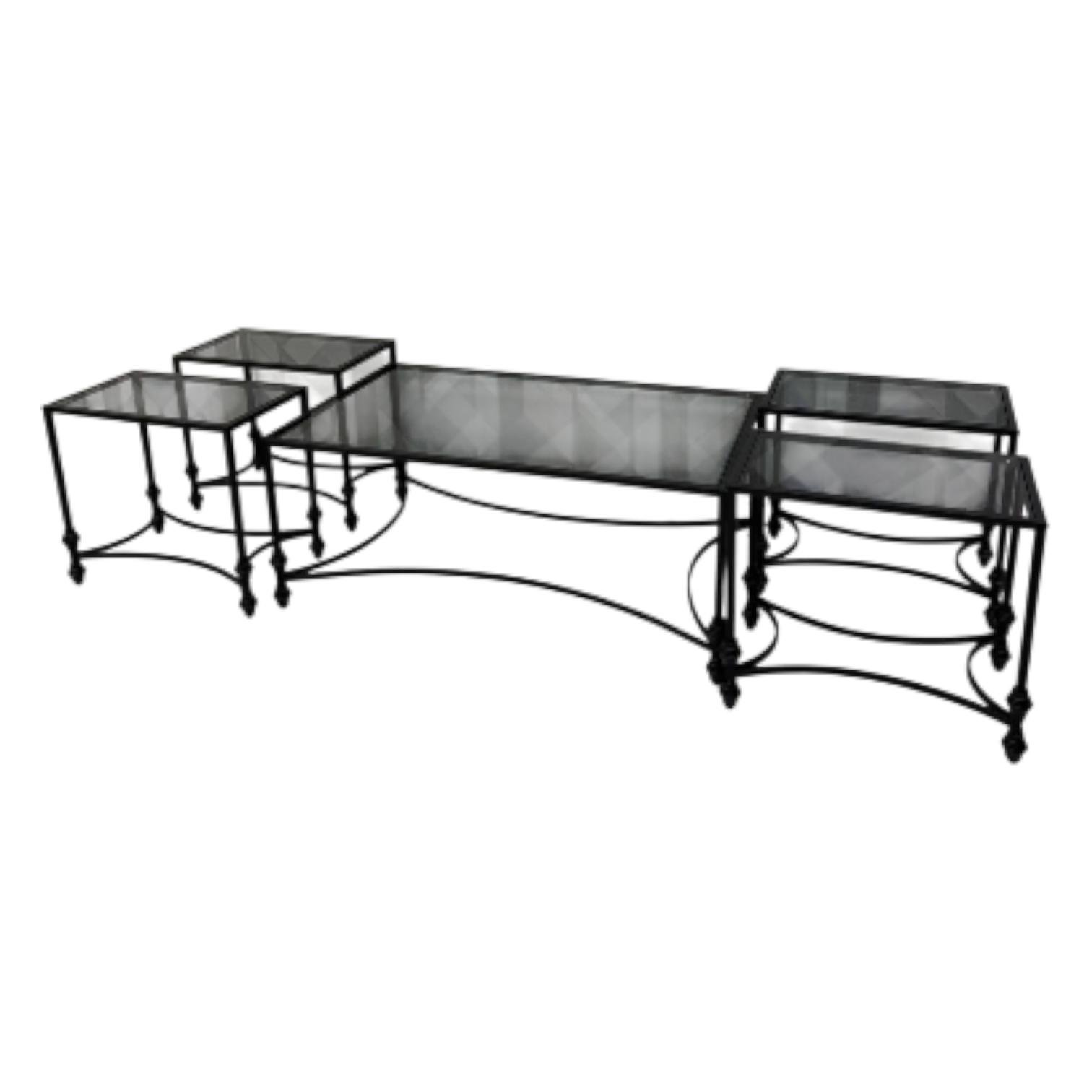  Black 5-piece metal and glass table set with elegant curved design 