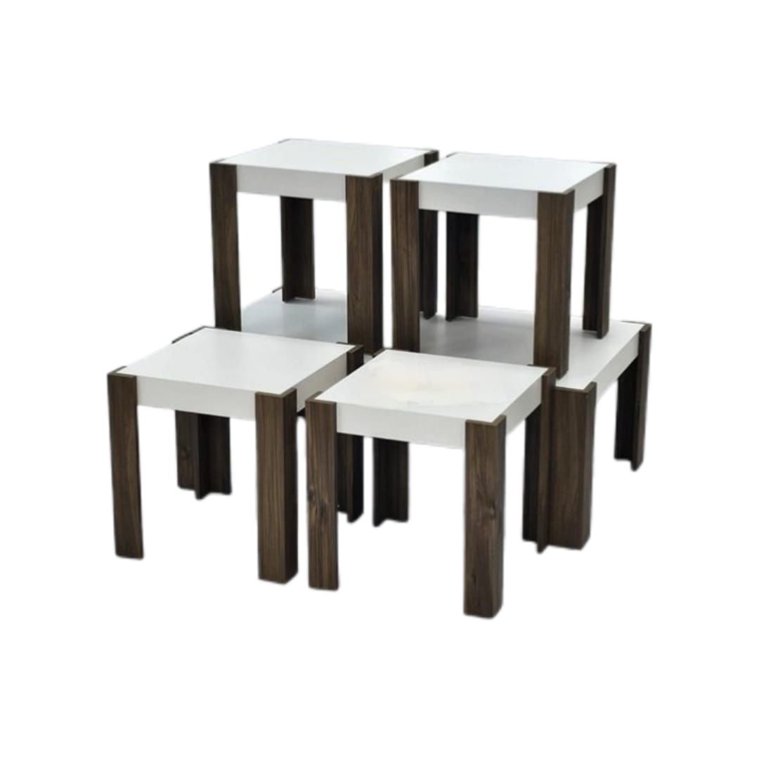  طقم طاولات شاي خشبي أبيض 1+4 بتصميم عصري أنيق 