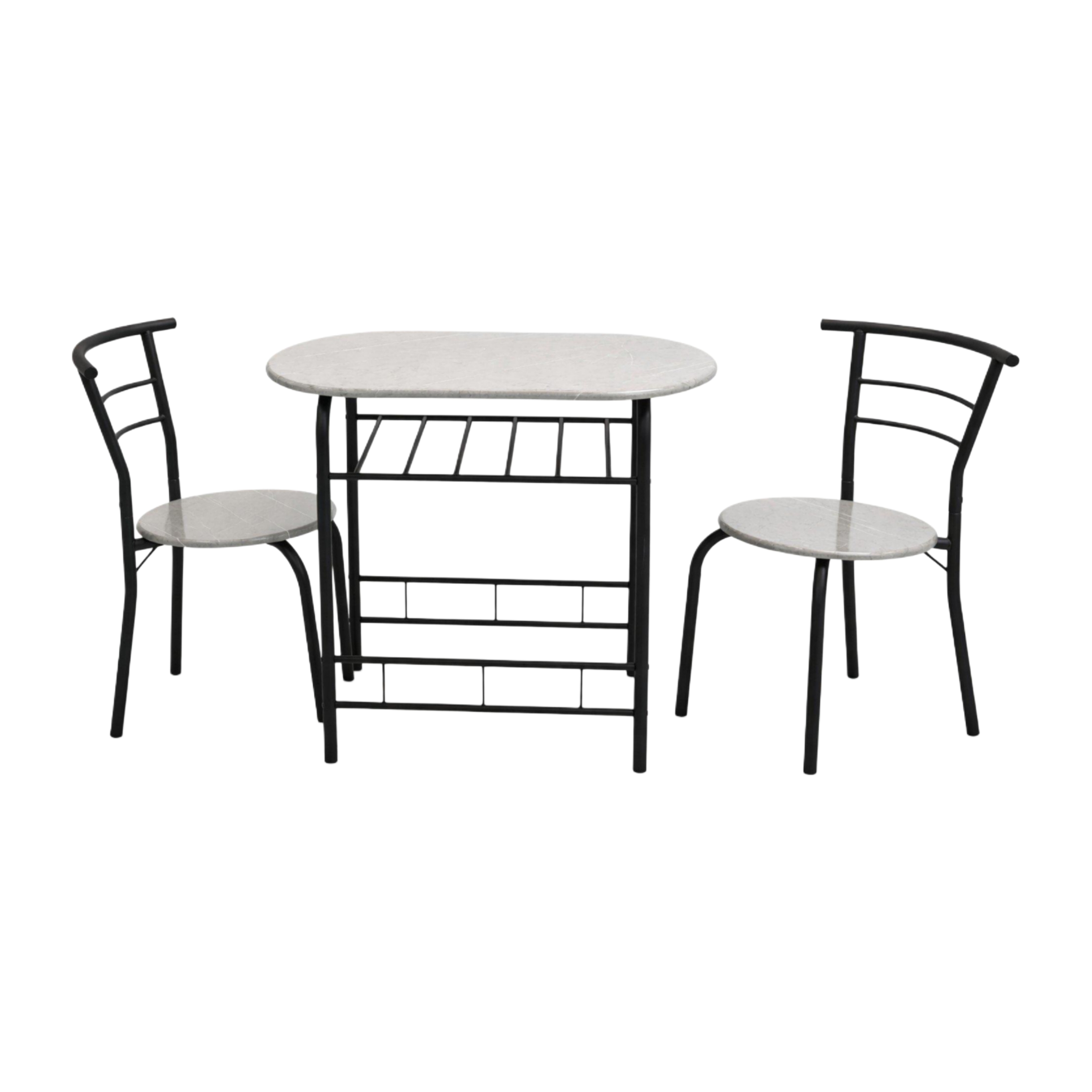  Multi color dining table with 2 chairs stone grey top 