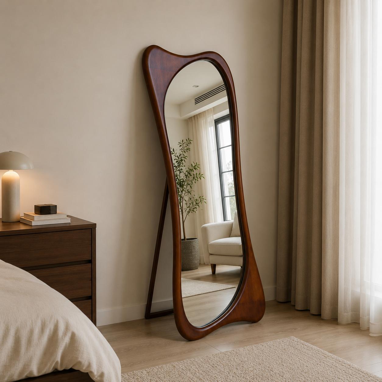  Organic brown standing mirror in modern bedroom 