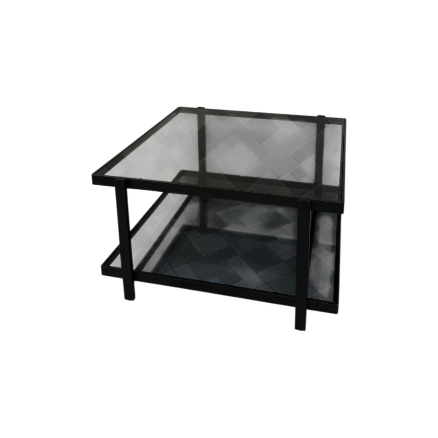  Black square glass service table with lower shelf 