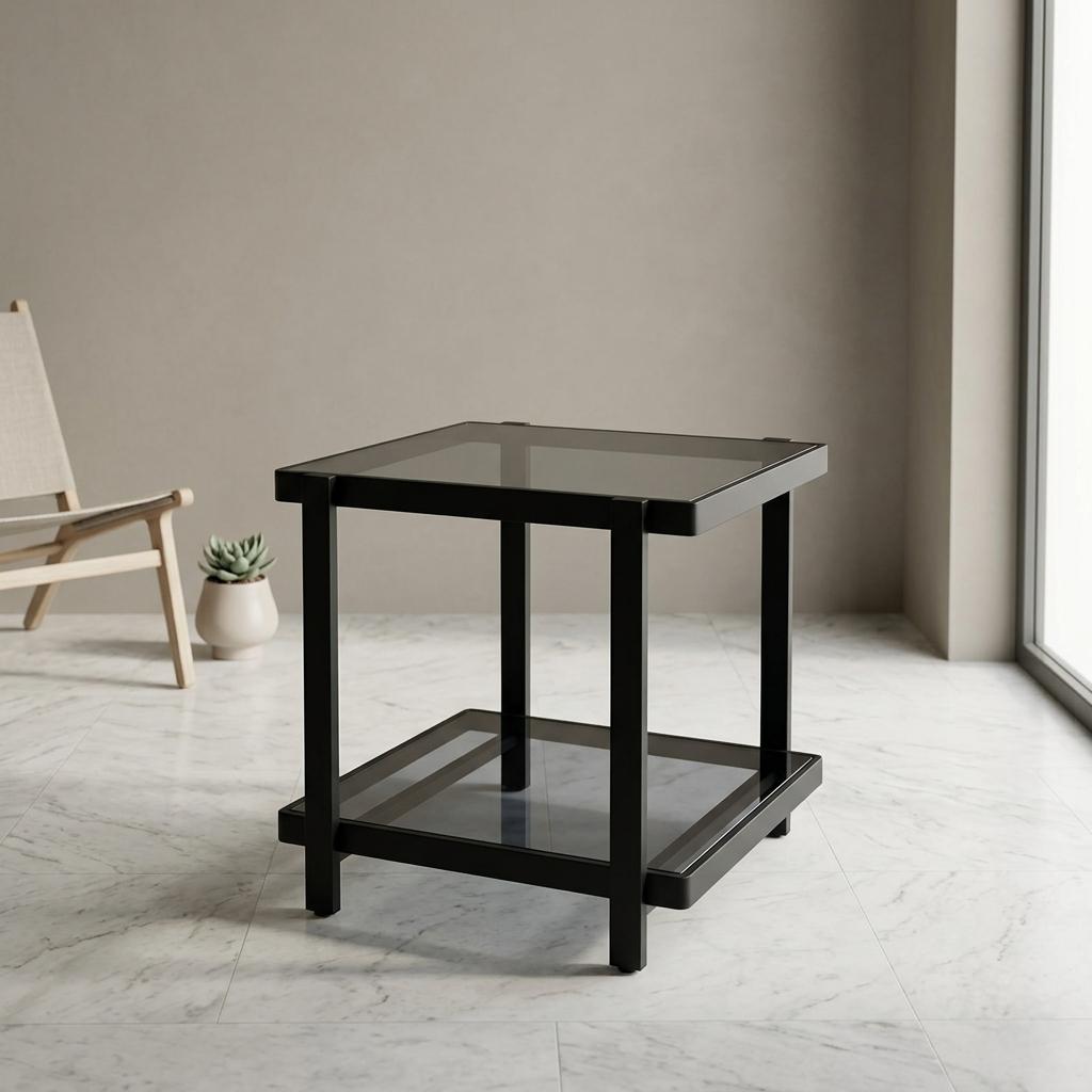  Black side table with smoked glass two levels 