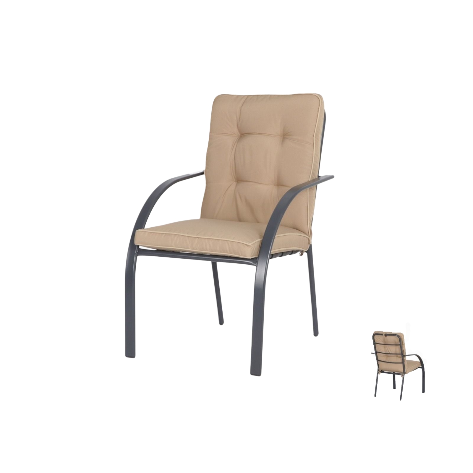  Beige padded outdoor lounge chair with armrests 