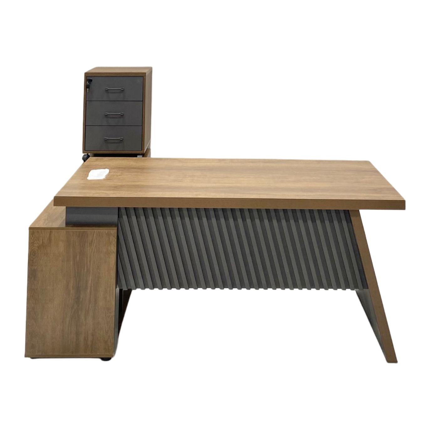  160 cm brown and gray melamine executive desk with side storage 