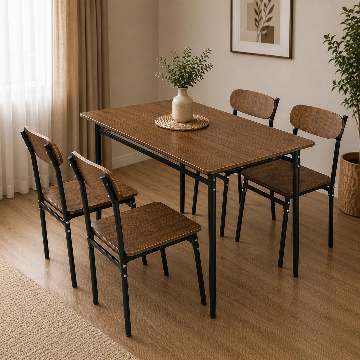  Modern brown dining table with black chairs design 