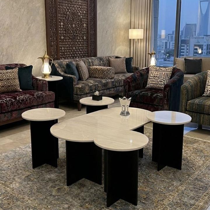  طقم طاولات ضيافة أسود بديل الرخام مكون من 5 قطع 