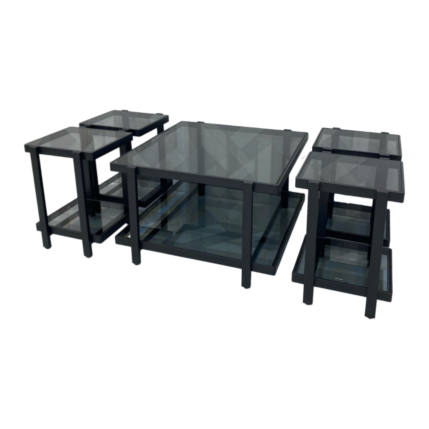  Black 5-piece glass coffee table set with side tables 