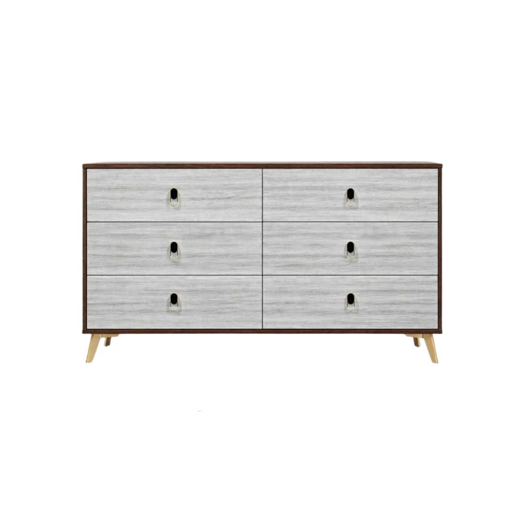 6-drawer coffee cabinet in gray and dark brown wood color 