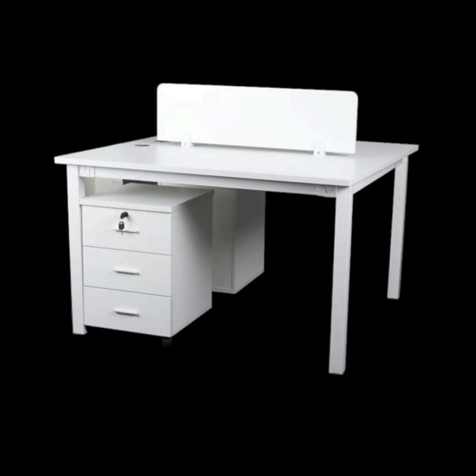  White practical work desk with side storage unit 