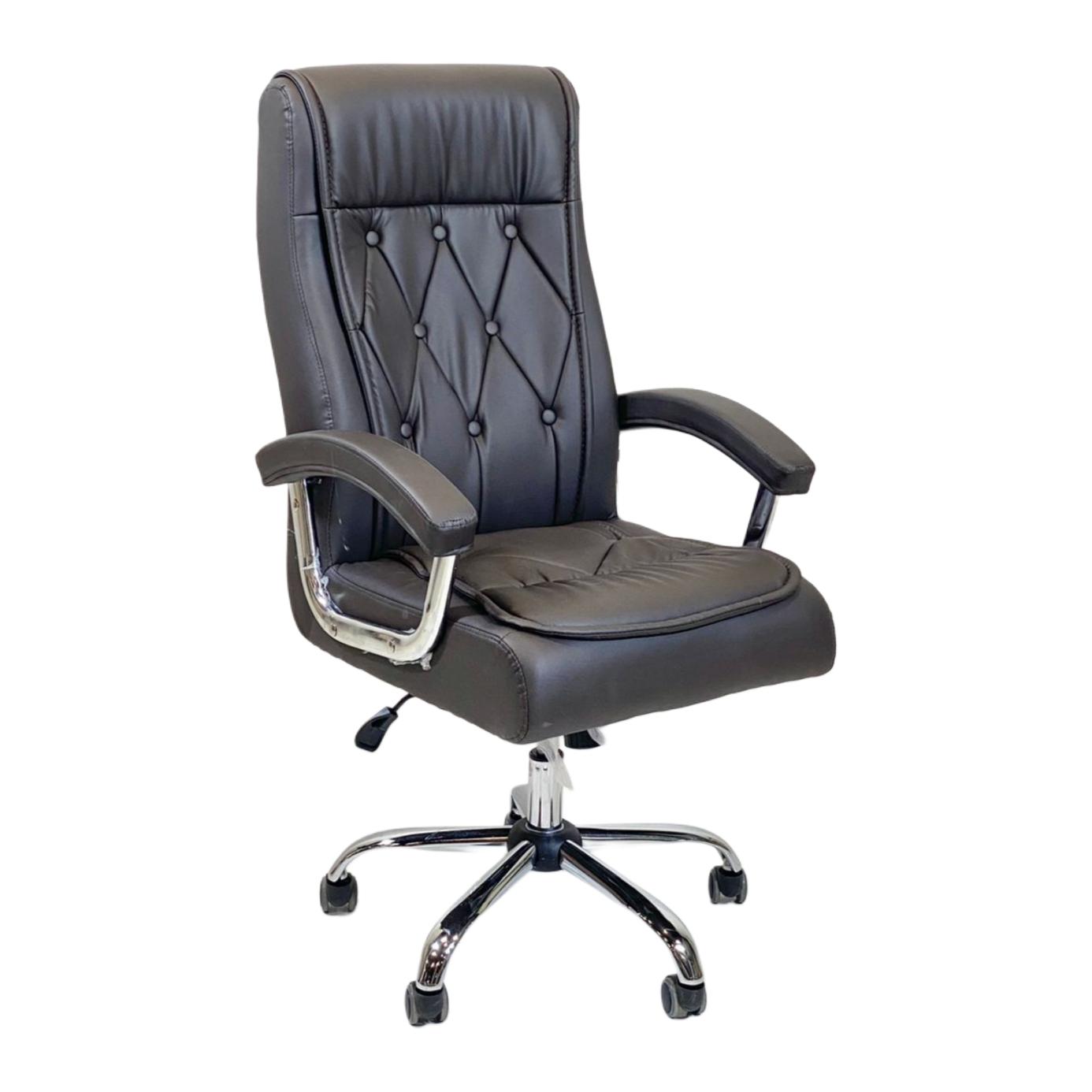  Dark gray button-tufted leather office chair 
