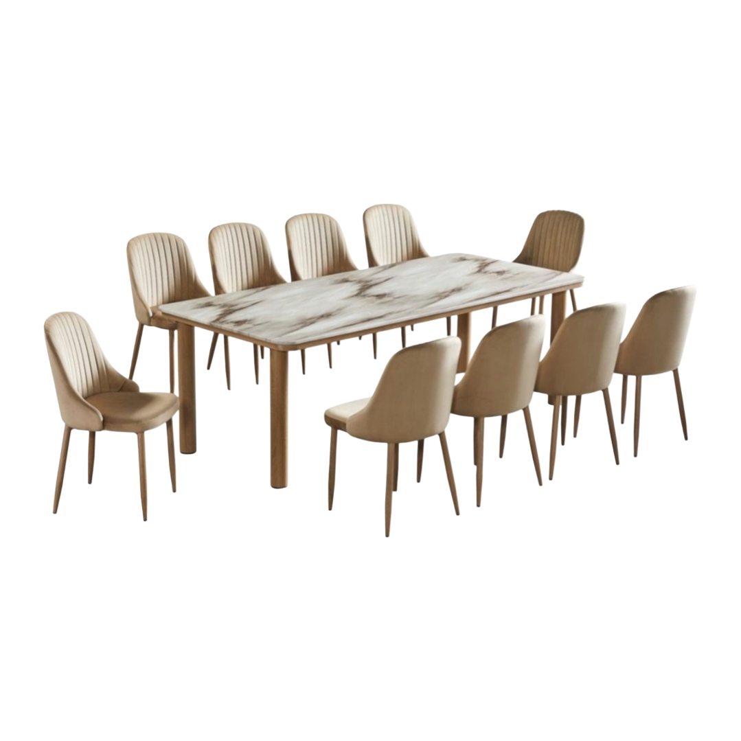  Wooden marble dining table with 10 elegant chairs 