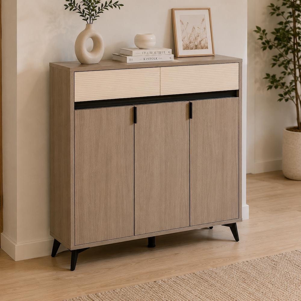  Beige modern wooden shoe cabinet 