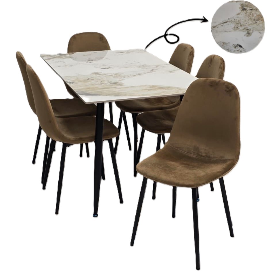  Brown 1+6 dining set with practical ceramic top and modern design 